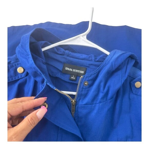 Zenana Outfitters Womens Royal Blue Hooded Utility Vest SZ L Drawstrings/Pockets - Picture 12 of 13
